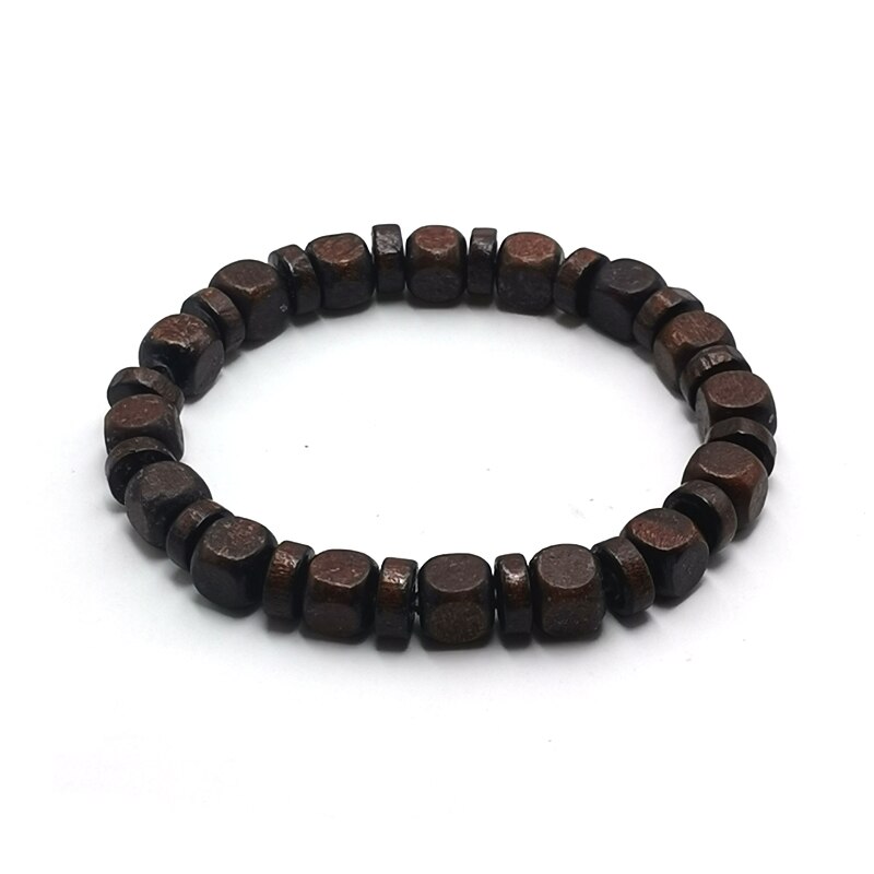 Minimalist Vintage Square Wooden Beads Bracelet Men Handmade Wood Strand Braslet Women Yoga Meditation Jewelry