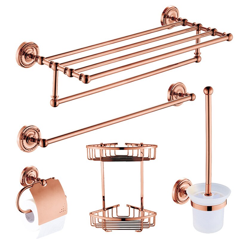 Europe Wall Hanging Towle Ring Antique Rose Gold Bathroom Hardawre Accessories Set Round Base Polished Solid Brass Bath Shelf