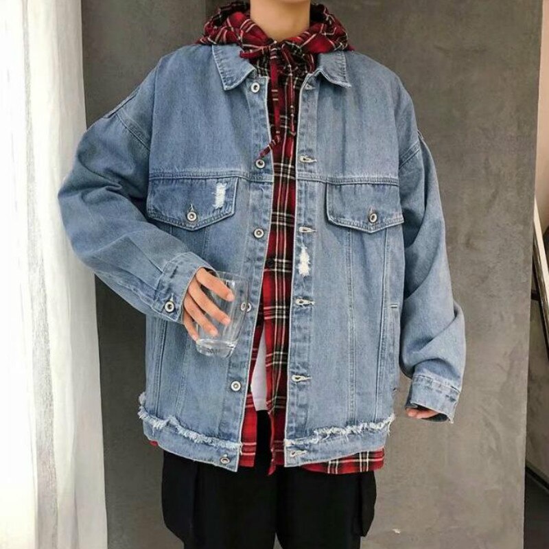 Miesten takit denim reikä revitty tyylikäs plus-size 3xl löysät vintage retro vapaa-ajan katuvaatteet teinit takit yksinkertaiset kaikki sopivat korealaiset