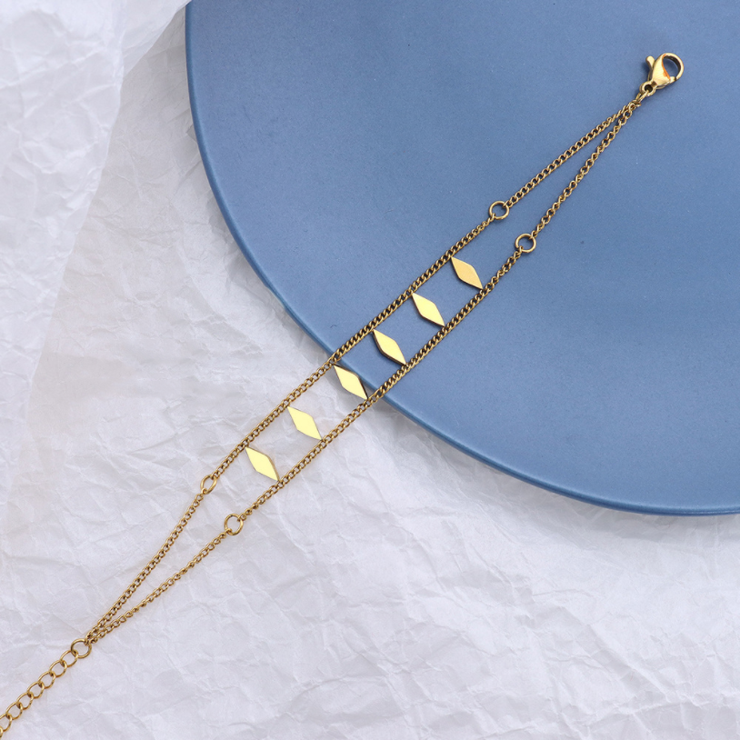 316L Stainless Steel Upscale Jewelry 2 Layer Rhombus Collar Charms Chain Choker Necklaces Pendant Bracelet For Women: Gold-color