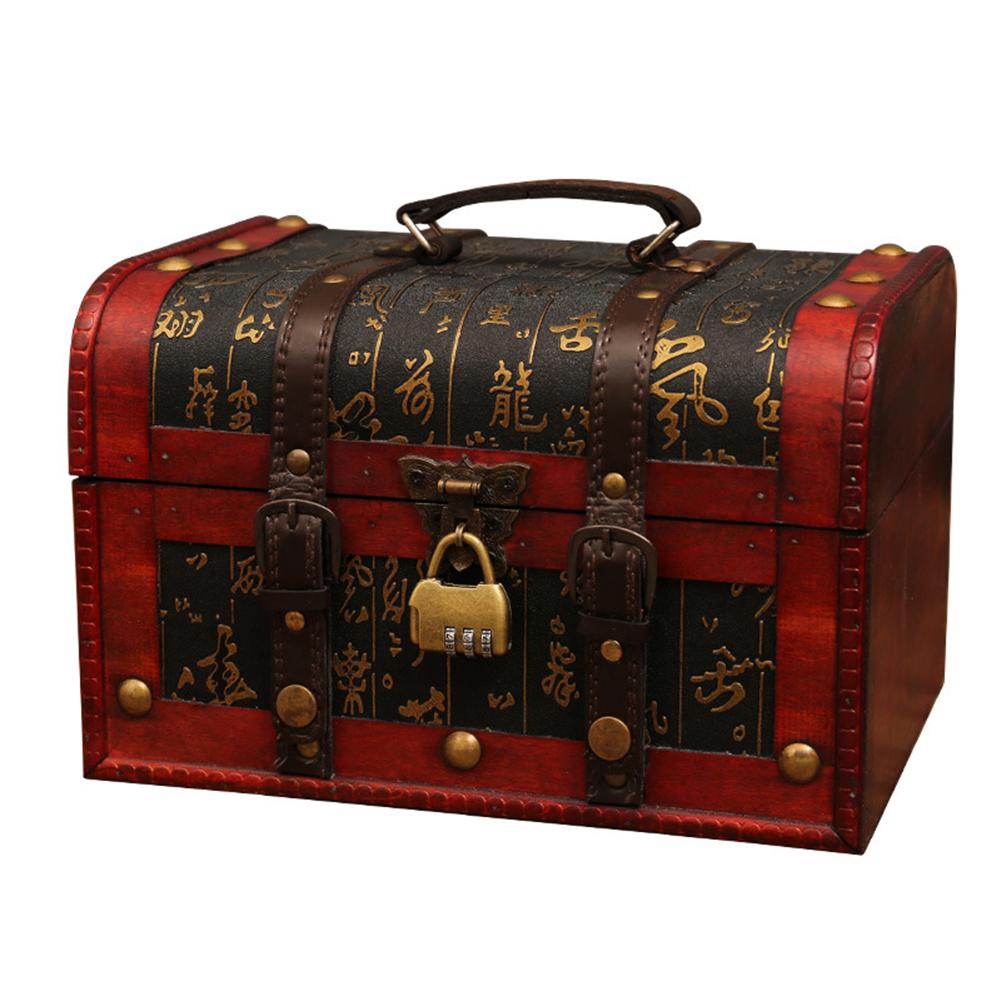 Treasure Chest With Lock Box Cosmetics Jewelry Treasure Hunt Box Wooden Crafts Decorative Ornaments: B
