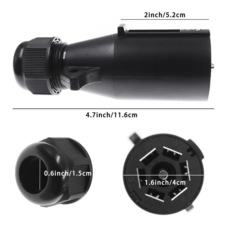 7 Pin Trailer Side Replacement Plug Adapter Waterproof 7 Way Round RV-Style Trailer Connector