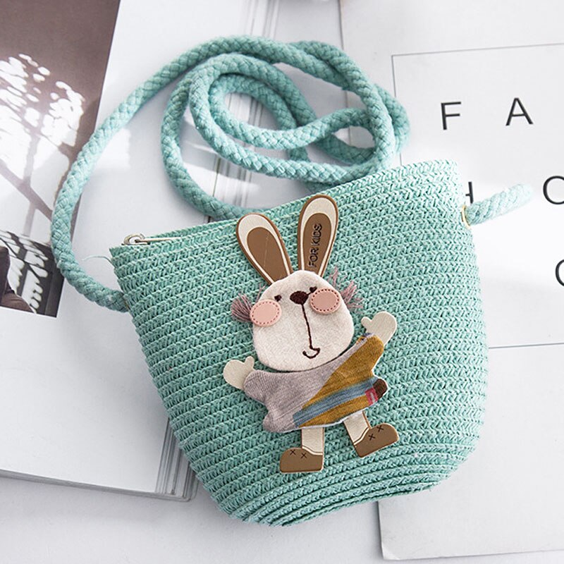 Cartoon Portemonnees Hand Made Kleine Stro Tassen Kinderen Geneigd Schoudertassen Messenger Bag Schattig Meisje Handtassen Kids: Rabbit-E