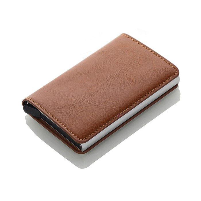 Automatic RFID Card Holder Men Credit Card Holders Business ID Card Case Aluminium Bank Card Wallets: Brown