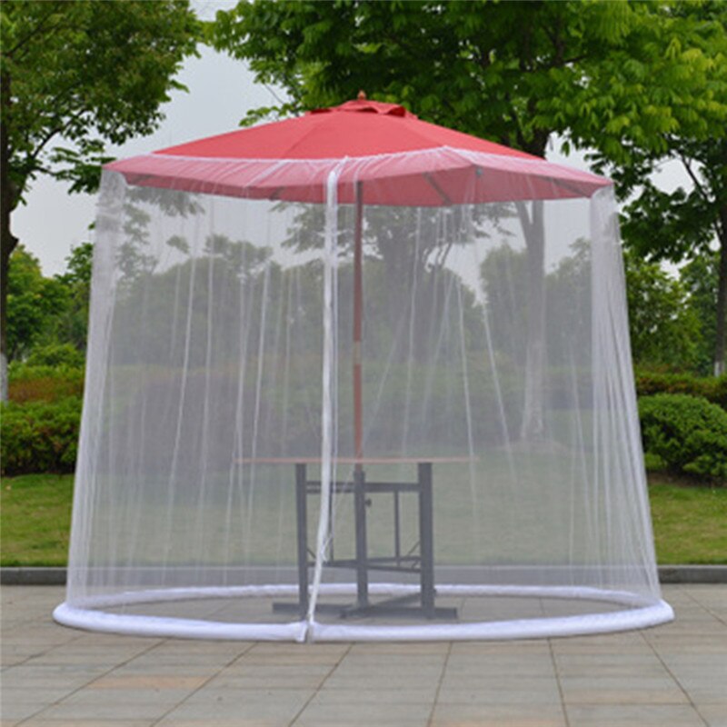 300x230cm Umbrella Cover Mosquito Netting Screen Patio Table Umbrella Garden Deck Furniture Zippered Mesh Enclosure Cover: White (pillar)