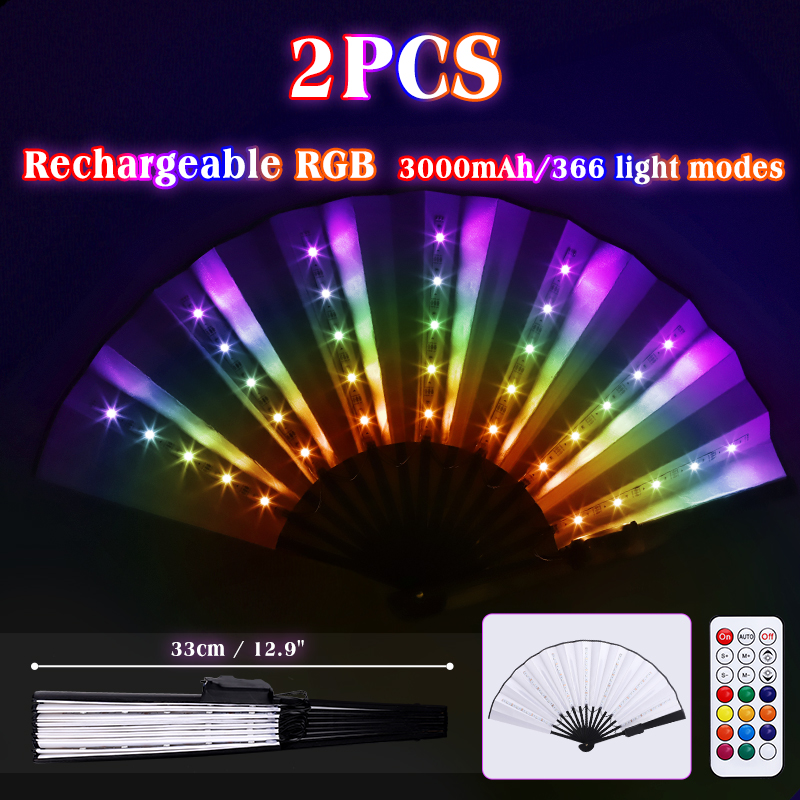 LED brillant pliant ventilateur RGB coloré ventilateur veilleuse spectacle danse lueur accessoire Festival accessoires brillent dans la nuit fournitures de fête: Fluorescence Jaune