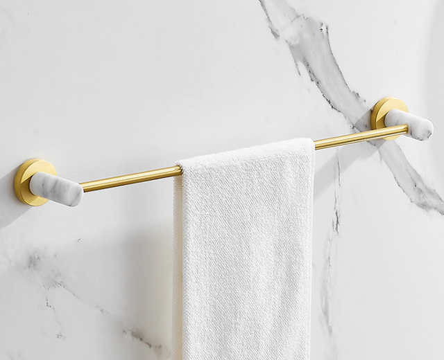 Luxury white marble bathroom towel rack brushed gold paper towel rack hardware paper holder corner shelf: towel bar