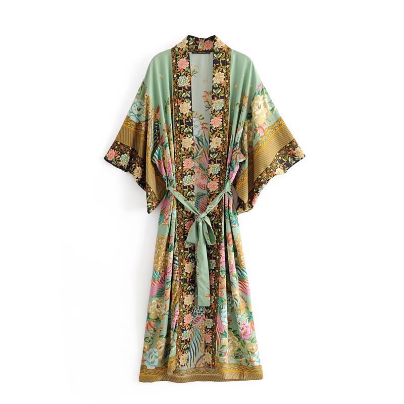 Japanilainen kimono perinteinen yukata naisten pitkähihainen kimono cosplay japanilaiset vaatteet perinteiset japanilaiset kimonot kimono tyttö: Vihreä / L