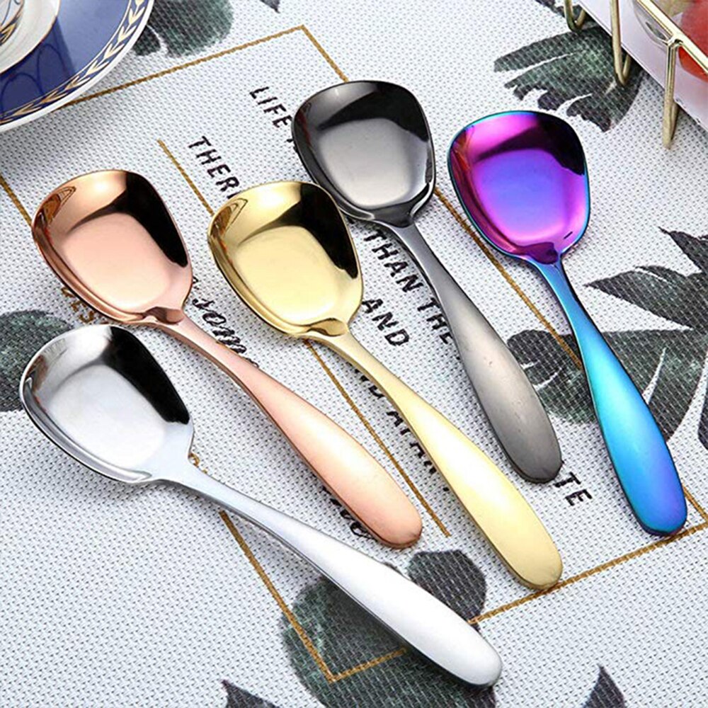 Cucharas cuadradas de acero inoxidable para sopa, cucharas planas con mango largo para cena, cucharas grandes, cucharas de postre, suministros de cocina ecológicos