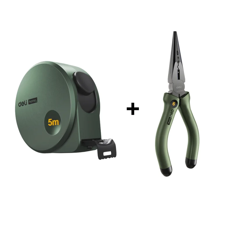 Deli Steel Tape Measure Combination Set 3/5M Retractable Digital Tape Measuring Kits for Home Woodworking Multitool: Yellow