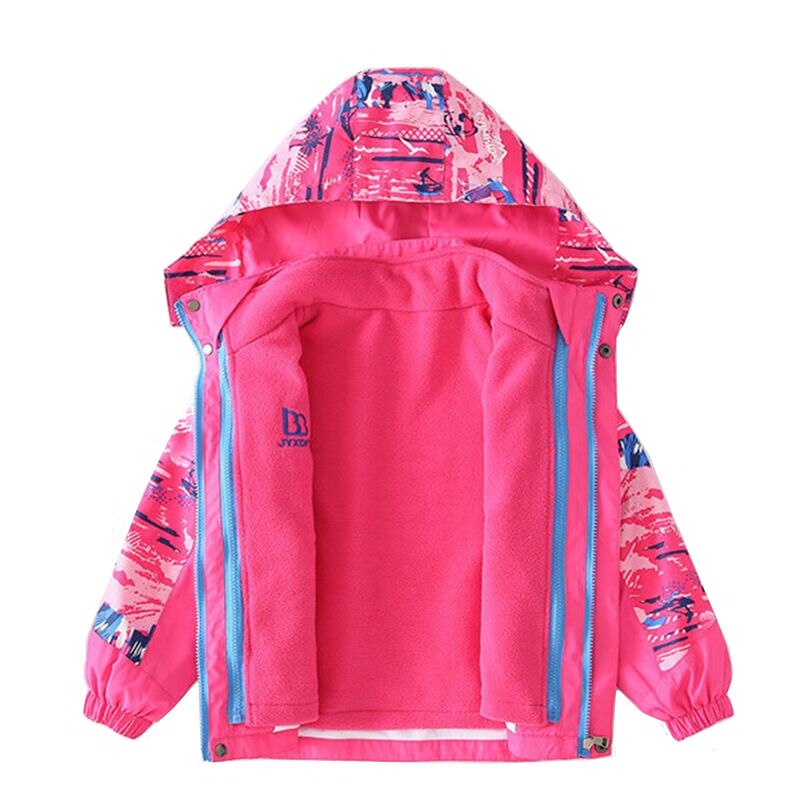 Children Polar Fleece Jacket Autumn Winter Kids Sports Coat 2Pcs Hooded Waterproof Windbreaker Teen Girls Hiking Jacket Dwq680: rose / Size 170
