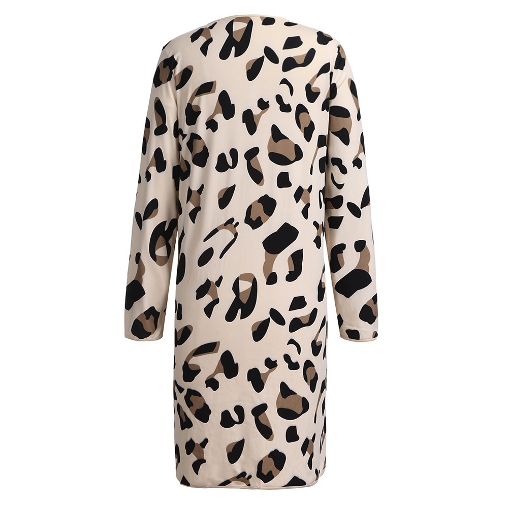 Cárdigan de manga larga con estampado de leopardo para mujer, Chaqueta abierta por delante, abrigo fino, ropa de otoño