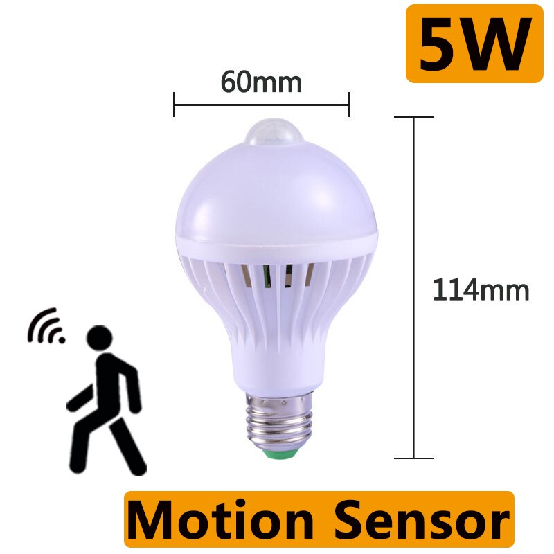 E27 Lamp With Motion Sensor Night Light LED Bulb PIR Sensor Auto On Off 12W 18W Ceiling Light Stair Hallways Home Night Lamp: 5W Sensor Bulb