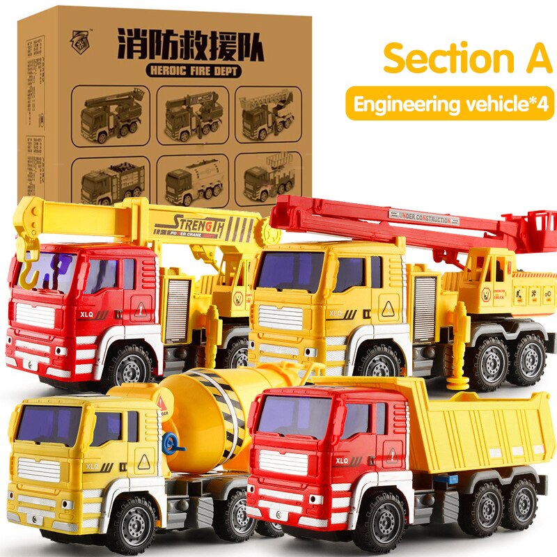 Set di giocattoli per auto per irrigatori di grandi dimensioni per bambini può spruzzare camion della spazzatura spazzare città camion di igiene pompiere ragazzo giocattoli giocattolo educativo: 4PCS Engineering A