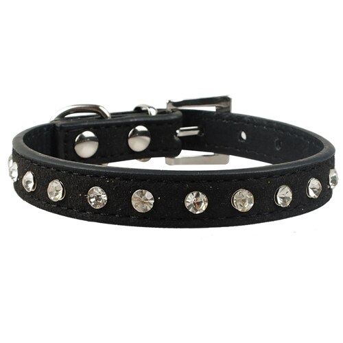 Strass Halsband voor Chihuhua Zachte Suède Kleine Halsbanden Crystal Kat Kraag voor Kleine Hond Puppy Cat 3 maten: Black / XXS