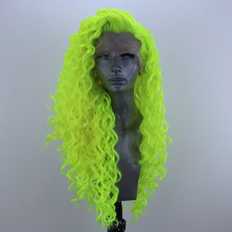 Websterwigs Fluorescerende Groene Lange Krullende Pruik Lijmloze Hittebestendige Vezel Haar Synthetische Lace Front Pruiken Voor Vrouwen