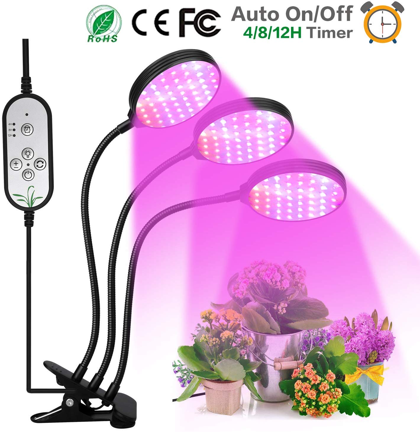 45W 3-Head Plant Light Usb Flexibele Timing Dimmen Led Waterdichte Plant Grow Lamp Met Clip Voor Kas bloempot