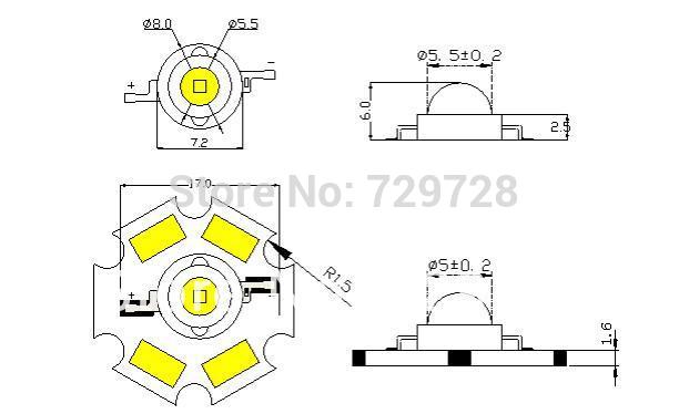 1 watt warmwitte led-diodelamp met printplaat