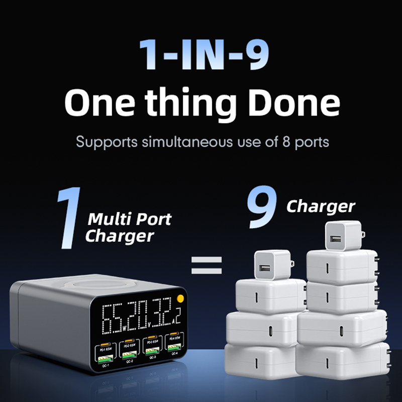 80w/120w 8 port-ladestation mit digitalanzeige, usb typ c und kabellosem ladegerät (pd  qc3.0 schnellladegerät) für laptop, tablet und smartphone