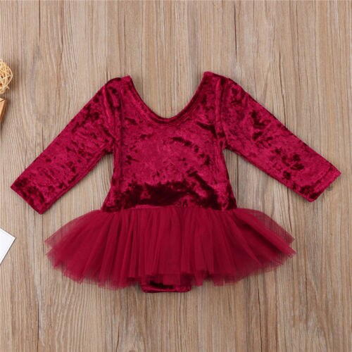 enfant en bas âge enfant bébé filles body rouge velours Tulle bébé filles fête d'anniversaire de mariage vêtements nouvel an costome pour les filles