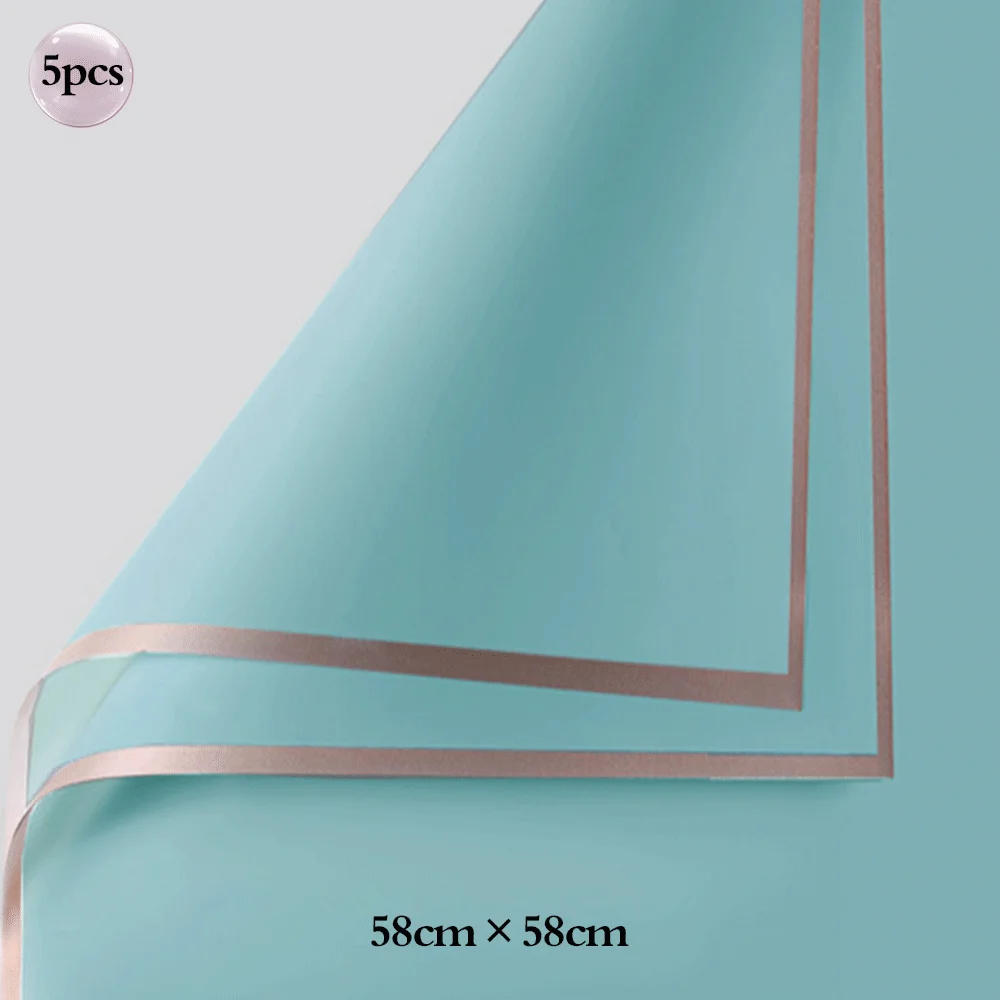 5pcs Bouquet Flower Wrapping Papers Golden Edge Ribbons Korean Paper for Valentine's Day Wedding Birthday Packing Decors: VIOLET/紫罗兰