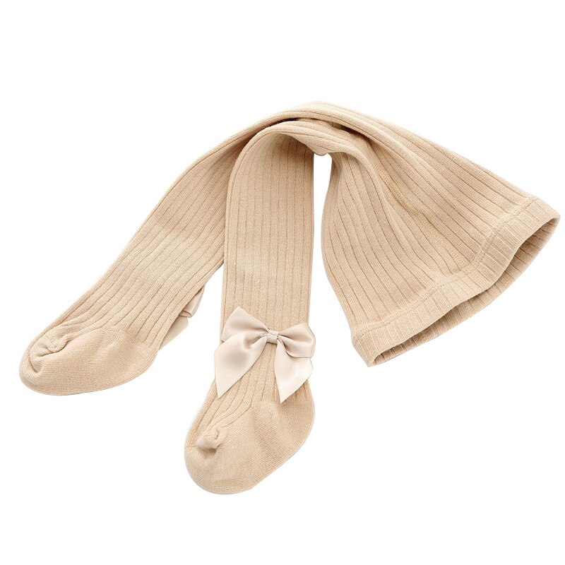 Nette Bowknot Baby Mädchen Strumpfhosen Weiche Baumwolle freundlicher Strumpfhosen Einfarbig Baby Mädchen Zeug Frühling Herbst Kleinkind Kleinkind Strümpfe: Aprikose