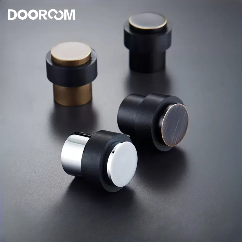 Tope de puerta de latón DOOROOM, Tope de puerta cilíndrico de bronce negro, protección de seguridad para suelo, herrajes para muebles, soporte Puerta Tope