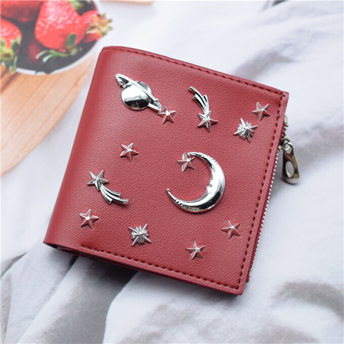 Short Card Wallet Women PU Leather Red Female Purse Slim Credit/bank Card Holder Case: Burgundy