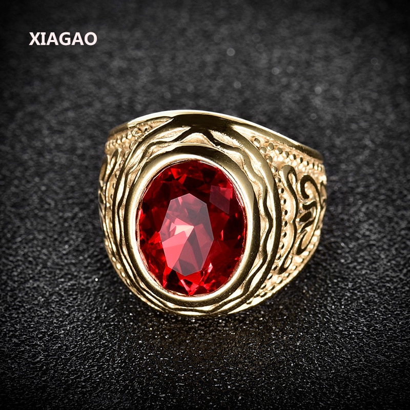 Xiagao ring voor man 2 kleur rood ovale steen titanium rvs mannen ring mode mannelijke's cross ring voor jongen
