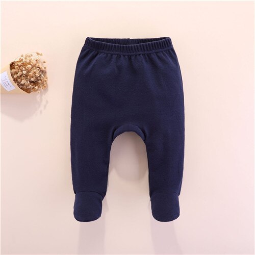 Bébé garçon pantalon -né bébé pieds pantalon 100% coton solide bébé filles pantalon unisexe pantalon de fond infantile pantalons longs: Dark Blue / 9M