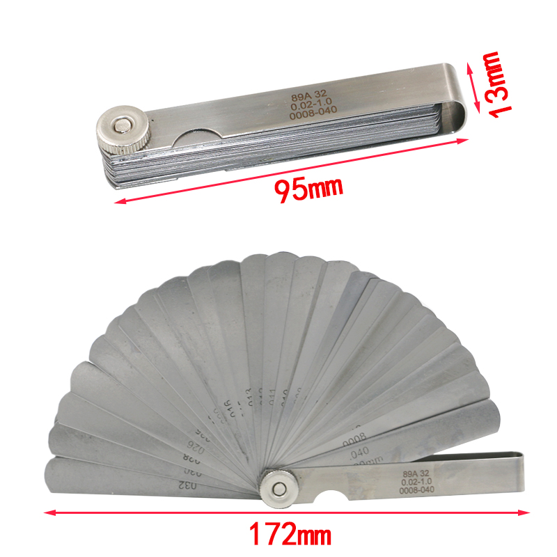 89A 0.02-1mm/0008-040 Newest 32 Blade Feeler Gauge Tune Up Thickness Set Blade +BRASS BLADE