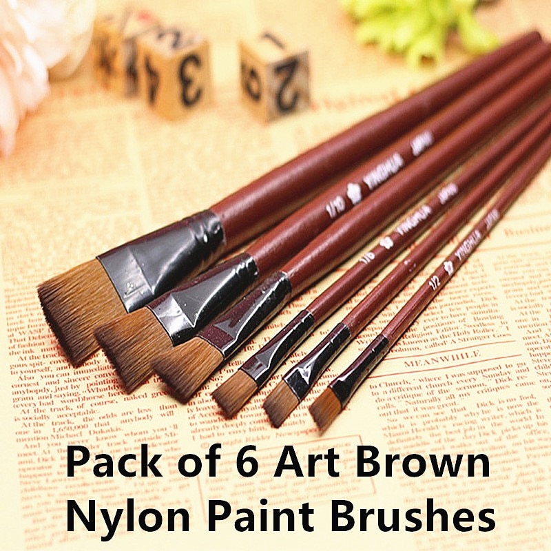 Pakke  of 6 kunstbrune nylon pensler akryl pensler akvarell pensler akryl pensel