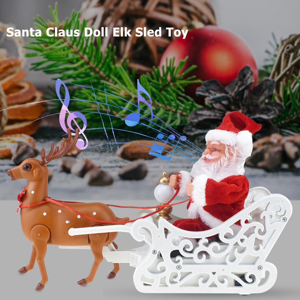 Santa Claus Doll Elk Sled Toy Electric Universal Plastics Novel Car with Music Xmas Decor