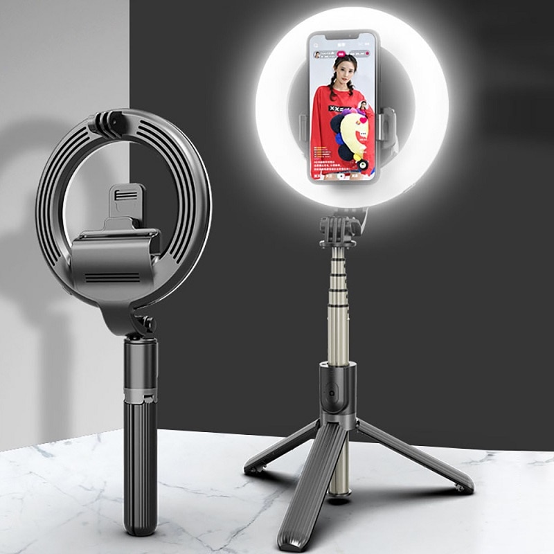 4 In 1 Selfie Ring Licht Draadloze Bluetooth Selfie Stok Mini Statief Handheld Uitschuifbare Live Selfie Stick Met remote
