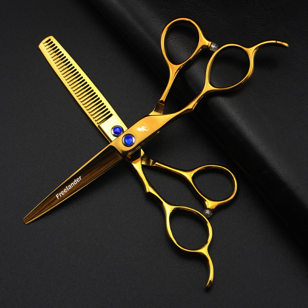 Freelander Salon Left Hand Gold Hair Scissors Set 6 inch Stainless Steel Styling
