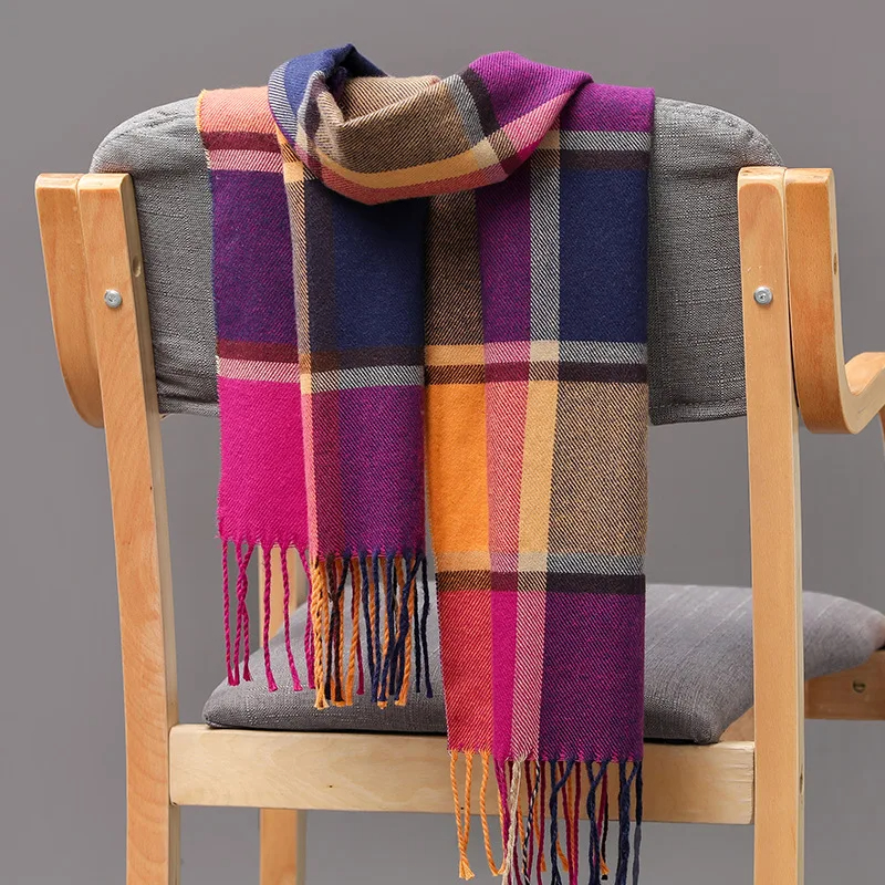 Bufanda a cuadros de Cachemira de imitación Unisex para mujer, chal suave y sólido para invierno, nueva envoltura, Bandana, Pashmina, borla, pañuelo grueso y cálido: Beige