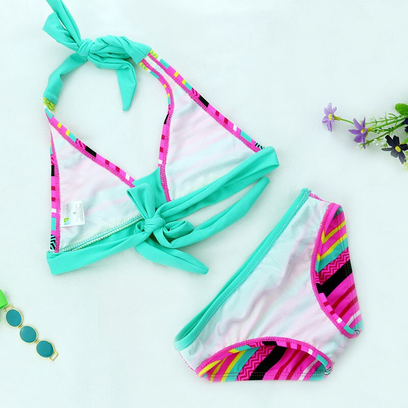 Summer girls Close-fitting elastic stripe swimsuit girls split Two-pieces Swimwear, children stripe bikini