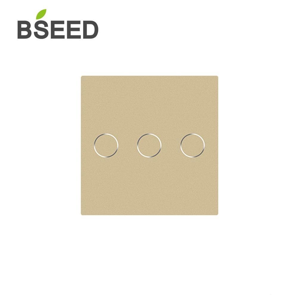 Bseed-interruptor de luz sensível ao toque, 47*47mm, para parede, painel de vidro pequeno, faça você mesmo, 1/gang, nova cortina, padrão, dimmer, partes de vidro de cristal: 3Gang Golden