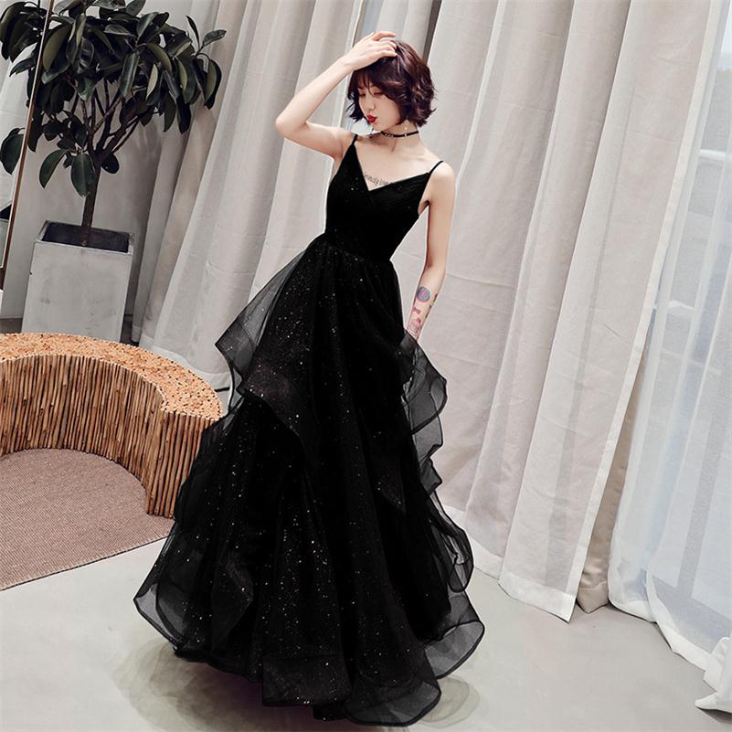 Wedding Toast Dress summer married female sense was thin long evening dress female Vestidos S-XXL: Black / XL