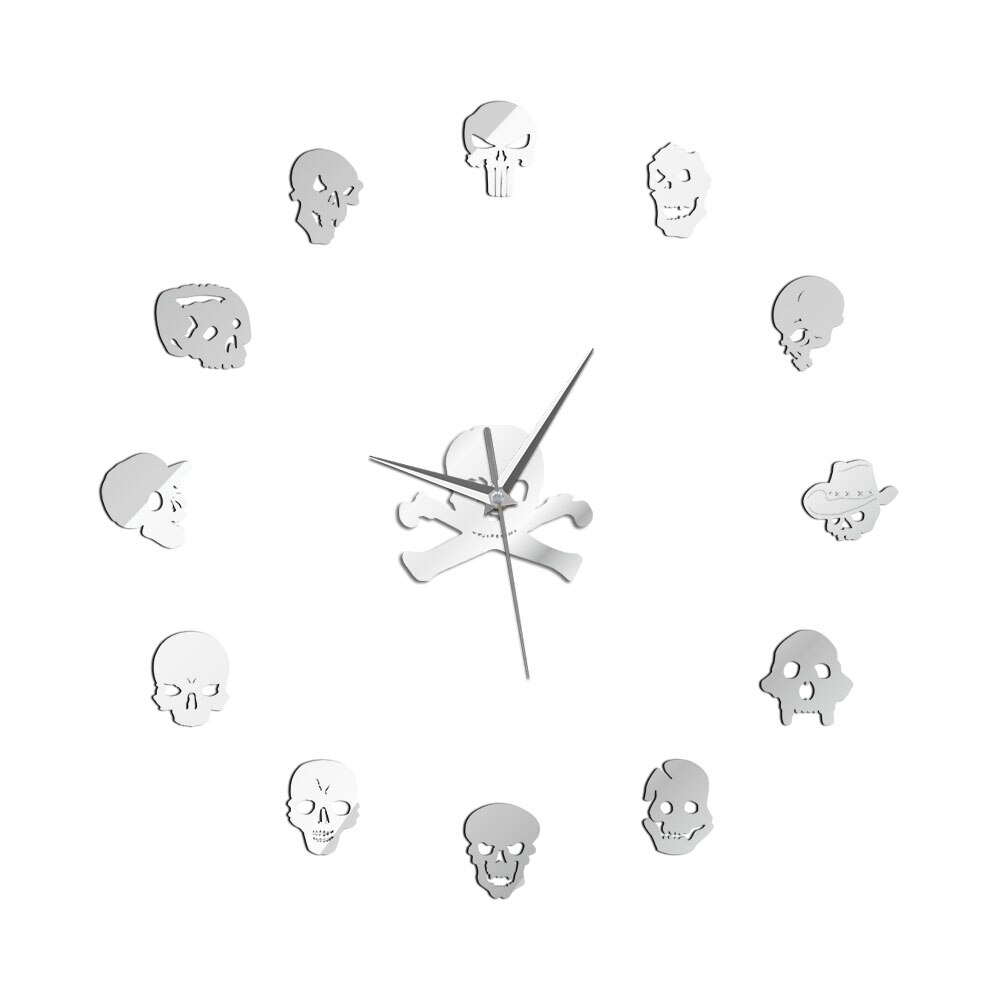 tot Skelett Schädel Selbst Klebe DIY 3D Riesen Wanduhr Verschiedene Schädel Köpfe Quarz Acryl Spiegel Aufkleber Halloween