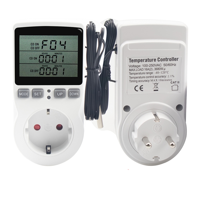 Digital Temperature Controller Thermostat Outlet Socket Plug Heating Cooling Timer for Homebrew Greenhouse EU Plug