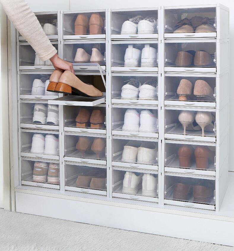 Shoes Box Small Transparent Drawer Case Plastic Shoe Boxes Stackable Box Shoe Organizer Shoebox storage Shoe Rack 3pcs/set