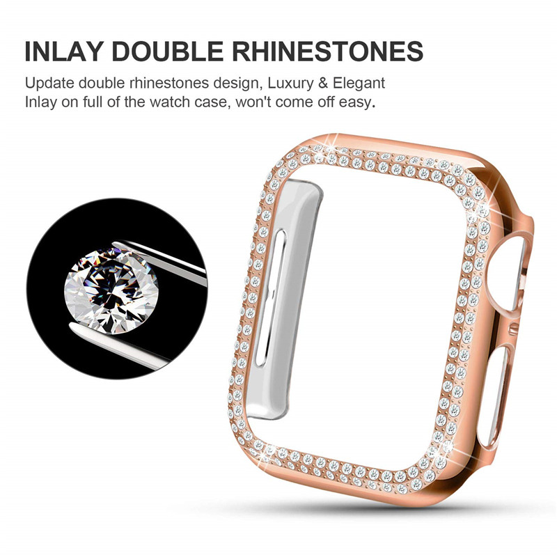 Coque en diamant pour Apple Watch, 41mm 45mm 44mm 40mm 42mm 38mm, Accessoires Bling Bumper Protector Cover, iWatch Series 3 5 6 se 7 8 9
