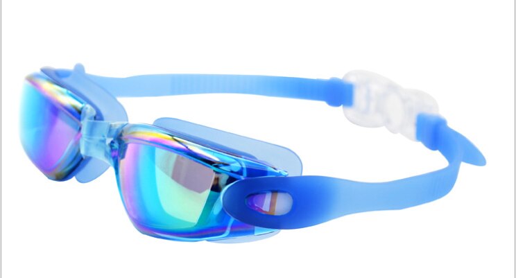 Svømmebriller briller med ørepropper næseklemme elektroplade vandtæt silikone очки для плавания adluts: Blå