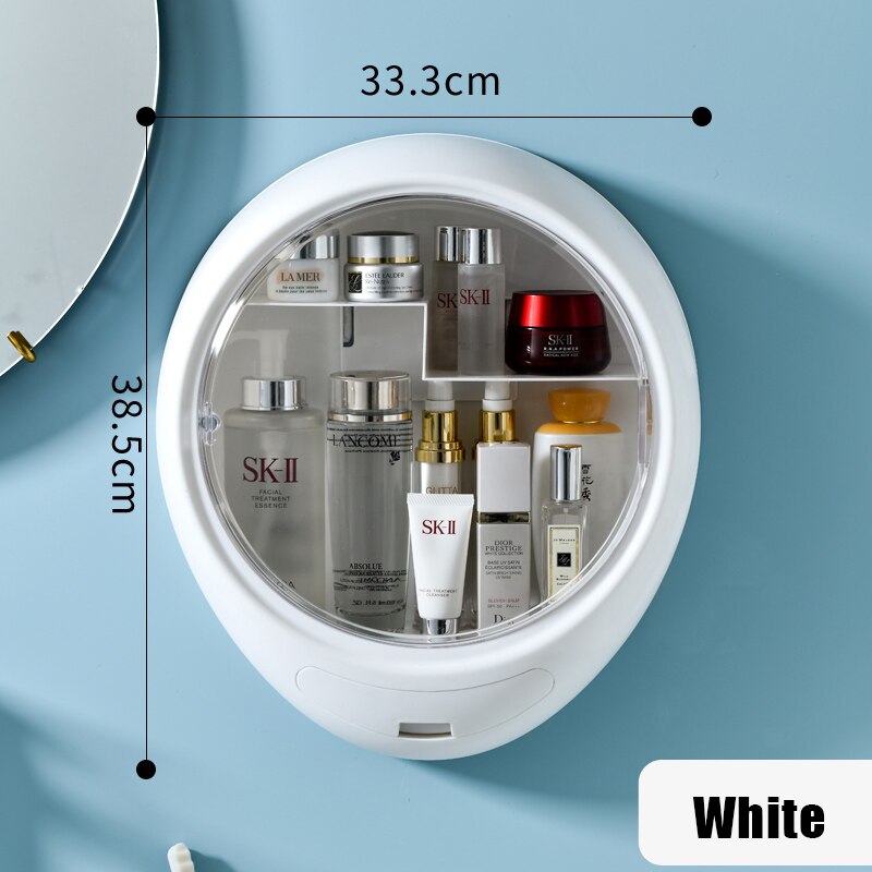Bathroom Wall-mounted Jewelry Makeup Organizer Large Capacity Jewelry Cosmetic Storage Box Women Skin Care Beauty Rack: White-A