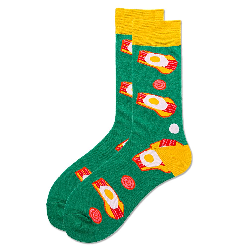 Sjov mad mænd sokker burger fries pizza kalkun hund ost æg bacon harajuku hip hop happy sox funky vinter: Æg bacon