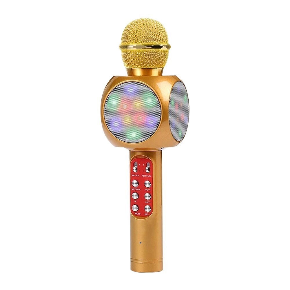Hjem karaoke trådløs bluetooth farverig ledet højttaler kondensatormikrofon mikrofon: Gylden