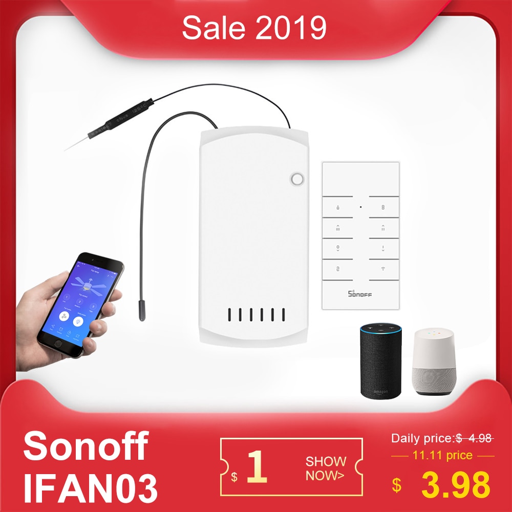 Sonoff ifan 03 rm433 slimme schakelaar ontvanger zender wifi afstandsbediening plafondventilator lichtsnelheidsregelaar dimmer google home