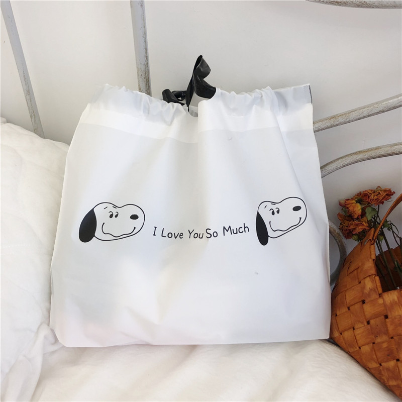 Cute Dog Drawstring Bags Simple Large Capacity Women Shopping Handbag Reuse Recycle Bag: white