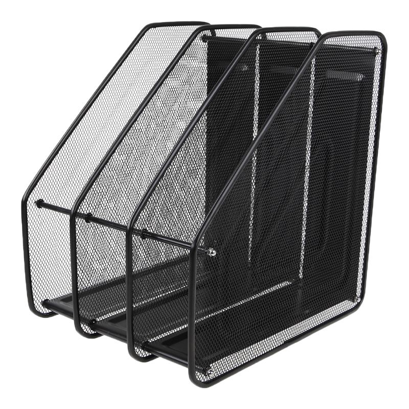 3 Column Metal Mesh Document Rack File Holder Letter Magazine Newspaper Tray for Home Office Desk Organizer Supplies: Black
